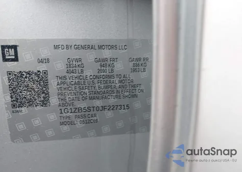 2018 Chevrolet Malibu 1Ls из США, поврежденный, VIN 1G1ZB5ST0JF227315